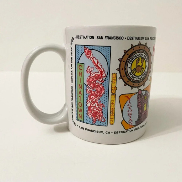 Vtg Destination San Francisco Mug Illustrations  Golden Gate Bridge Cable Car - Picture 4 of 13